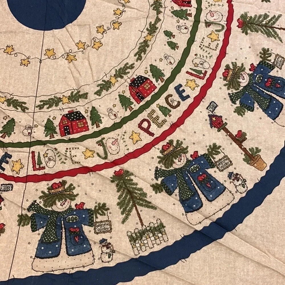 Vintage Peace Love Joy Christmas tree skirt sewing panel New